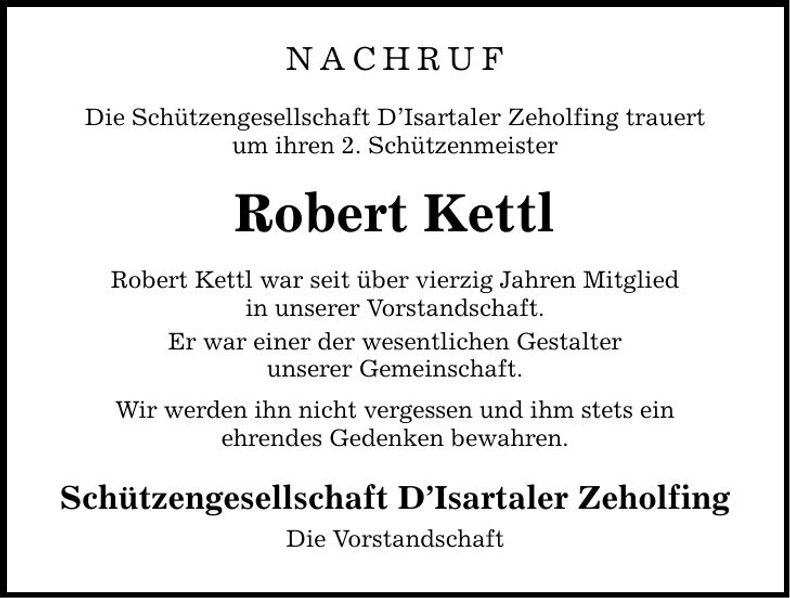 Traueranzeige Robert Kettl