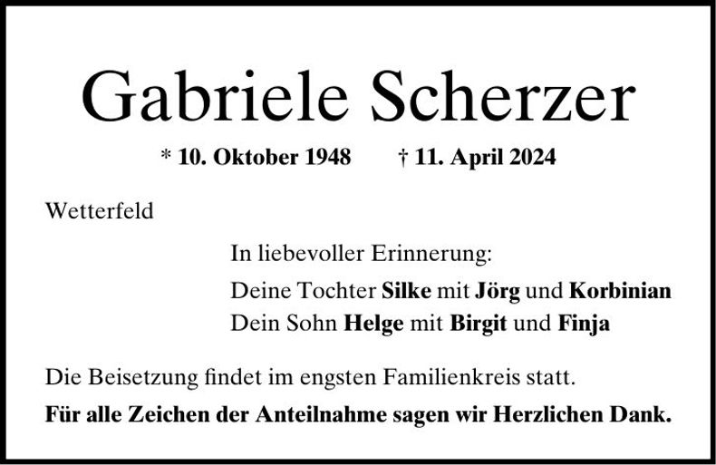 Traueranzeige Helge Scherzer