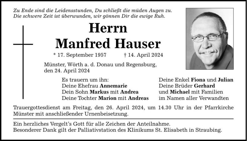 Traueranzeige Manfred Hauser
