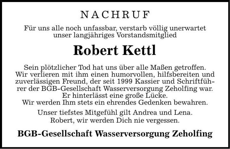 Traueranzeige Robert Kettl