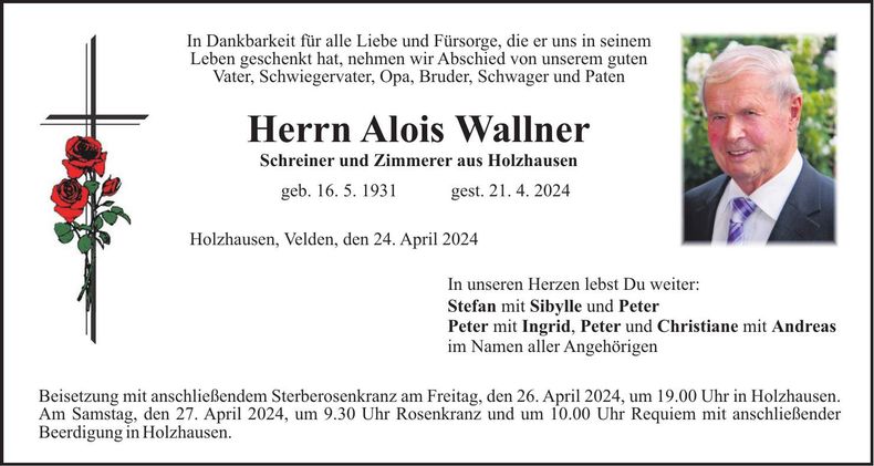 Traueranzeige Alois Wallner