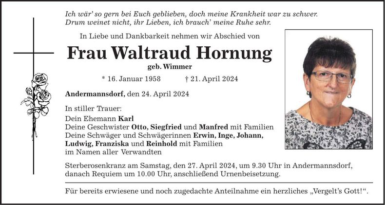 Traueranzeige Waltraud Hornung