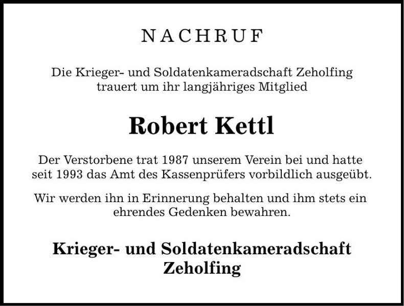Traueranzeige Robert Kettl