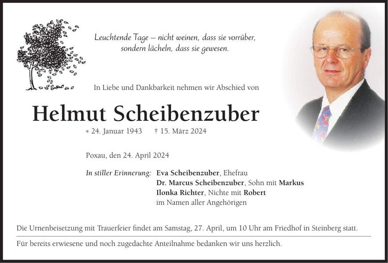 Traueranzeige Helmut Scheibenzuber