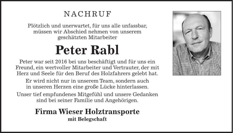 Traueranzeige Rabl Peter