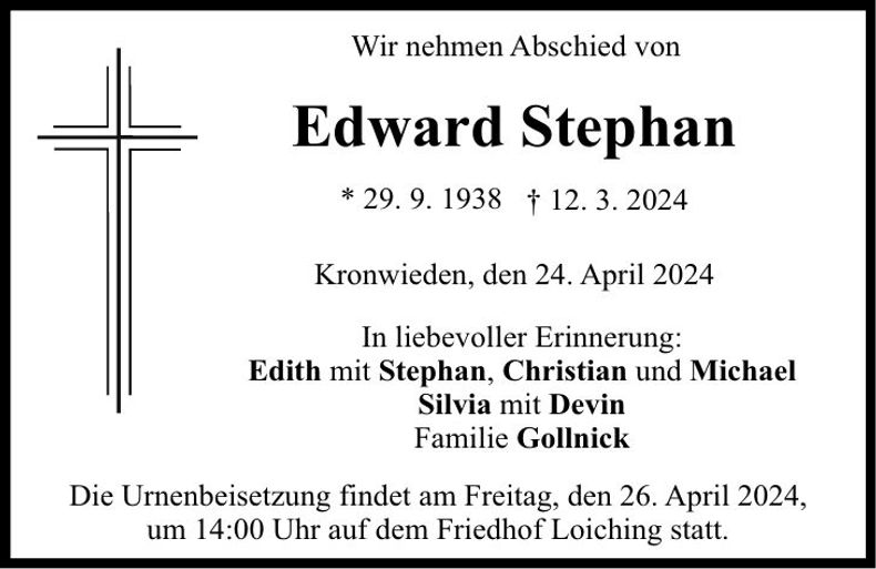 Traueranzeige Edward Stephan