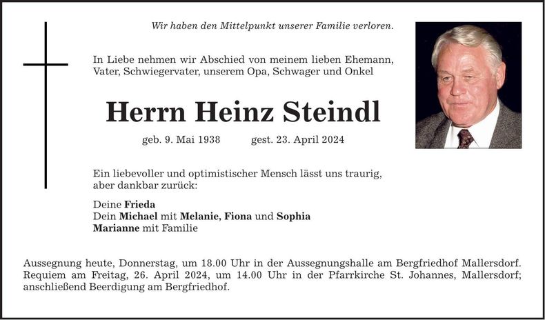 Traueranzeige Heinz Steindl
