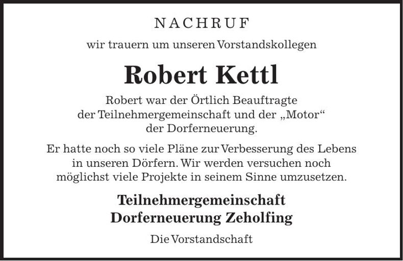 Traueranzeige Robert Kettl