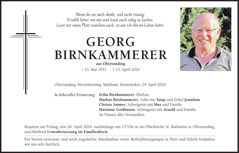 Traueranzeige Georg Birnkammerer