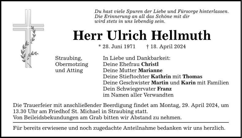 Traueranzeige Ulrich Hellmuth