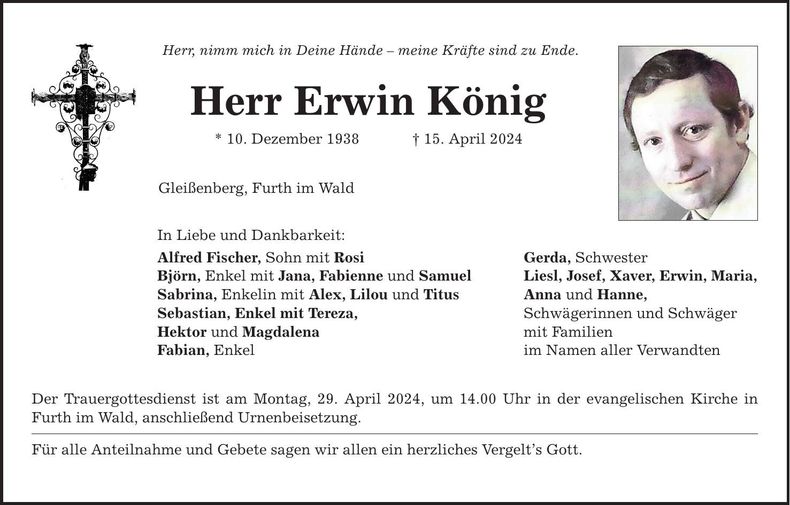 Traueranzeige Erwin König