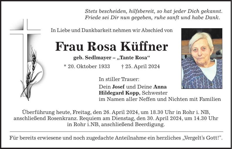 Traueranzeige Rosa Küffner
