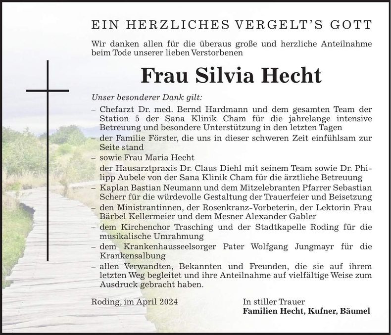 Traueranzeige Silvia Hecht
