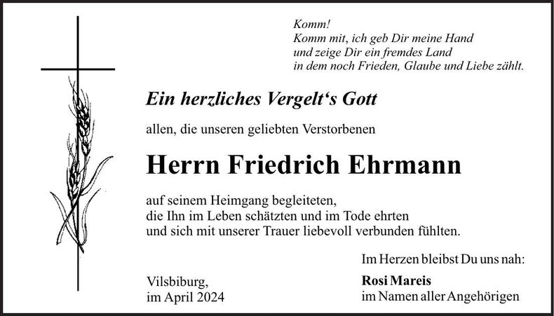 Traueranzeige Friedrich Ehrmann