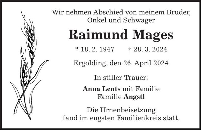 Traueranzeige Raimund Mages