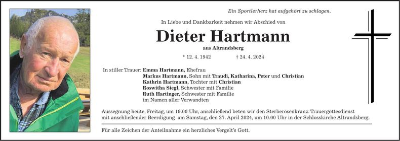 Traueranzeige Dieter Hartmann
