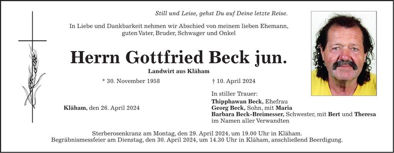 Traueranzeige Gottfried jun. Beck