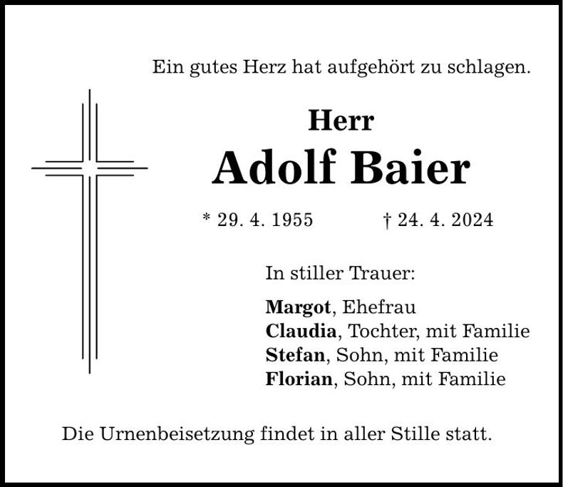 Traueranzeige Adolf Baier