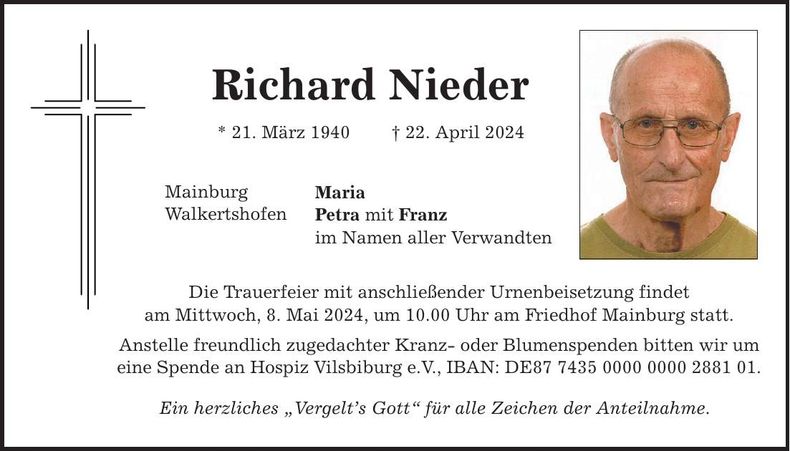 Traueranzeige Richard Nieder