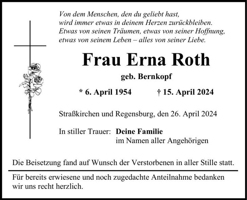 Traueranzeige Erna Roth