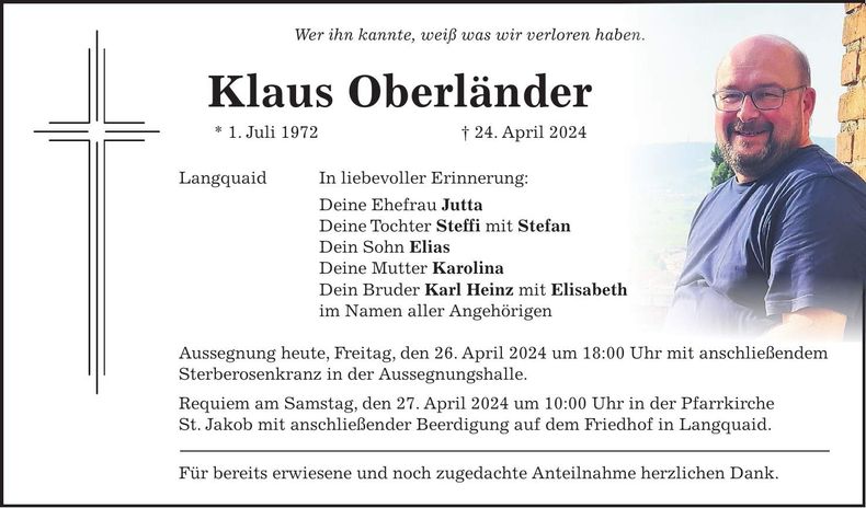 Traueranzeige Klaus Oberländer