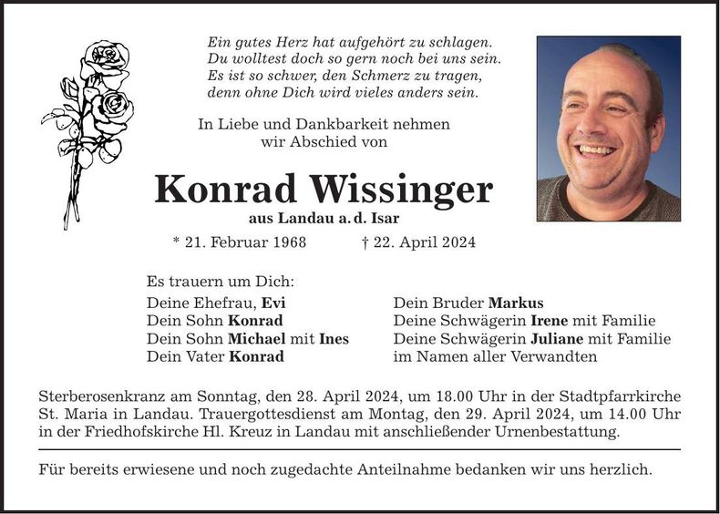 Traueranzeige Konrad Wissinger