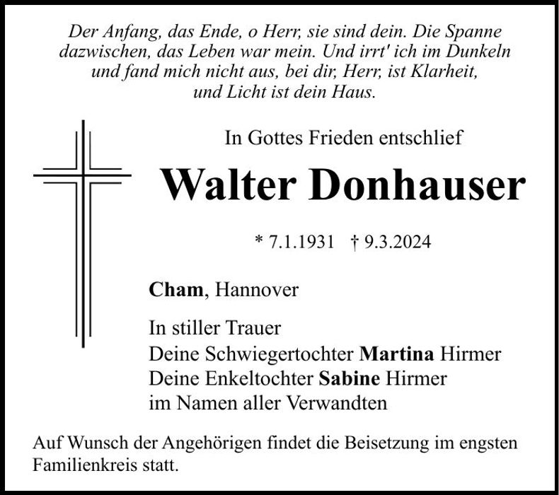 Traueranzeige Walter Donhauser