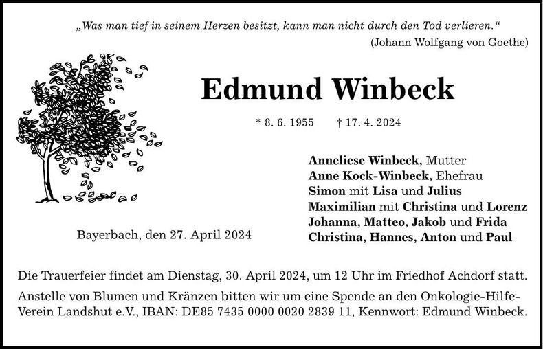 Traueranzeige Edmund Winbeck