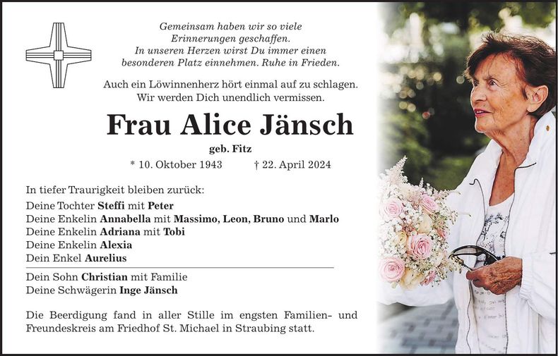 Traueranzeige Alice Jänsch