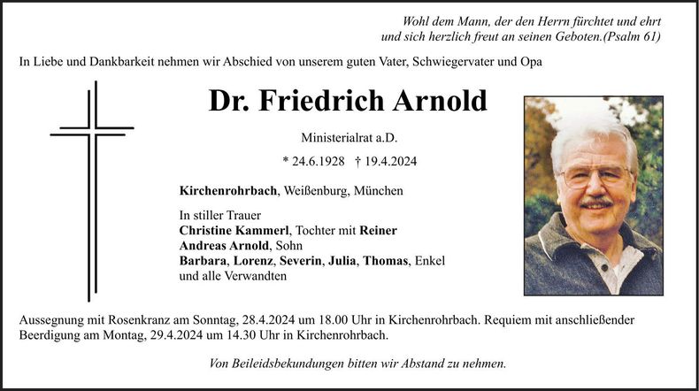 Traueranzeige Friedrich Dr. Arnold