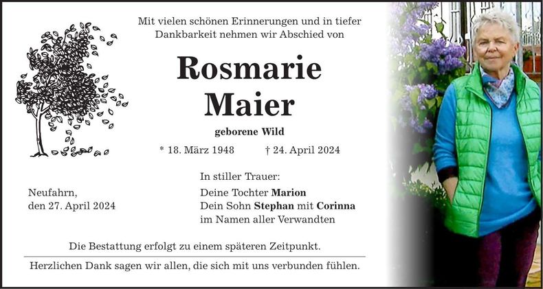 Traueranzeige Rosmarie Maier