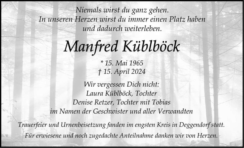 Traueranzeige Manfred Küblböck