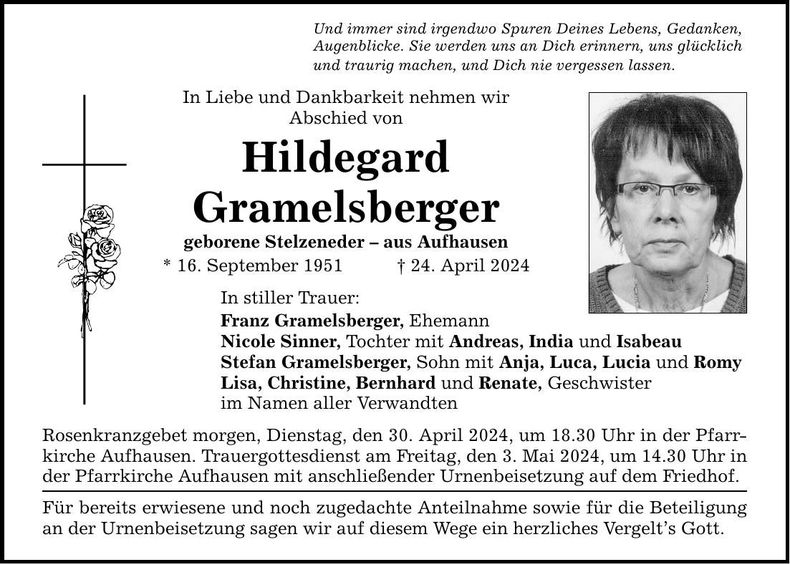 Traueranzeige Hildegard Gramelsberger