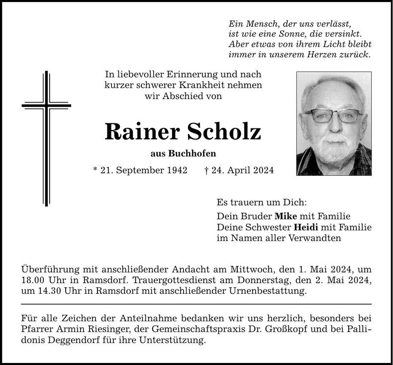Traueranzeige Rainer Scholz