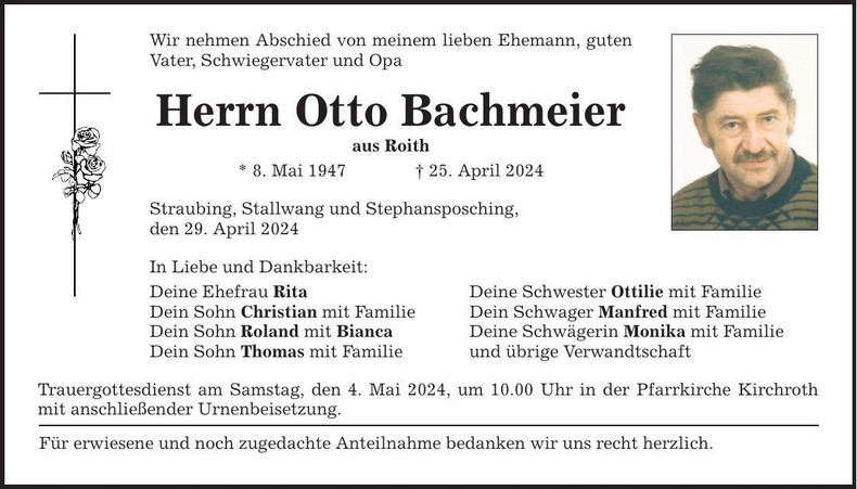 Traueranzeige Otto Bachmeier