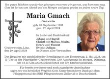 Traueranzeige Maria Gmach
