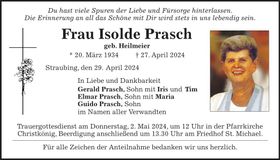 Traueranzeige Isolde Prasch