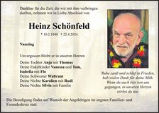 Traueranzeige Heinz Schönfeld