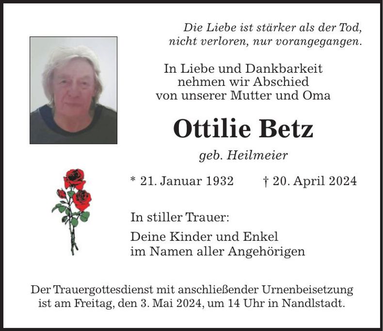 Traueranzeige Ottilie Betz