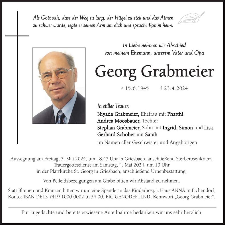 Traueranzeige Georg Grabmeier