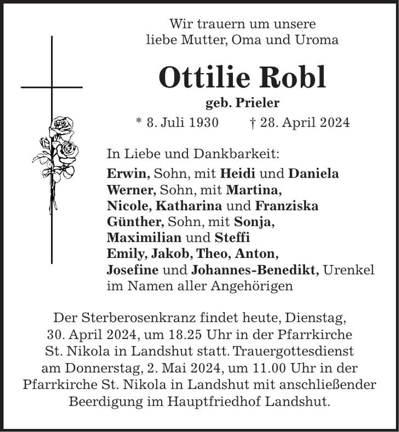 Traueranzeige Ottilie Robl