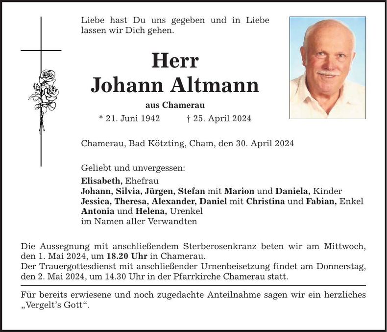 Traueranzeige Johann Altmann