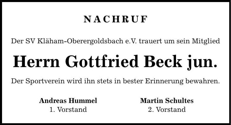 Traueranzeige Gottfried Beck