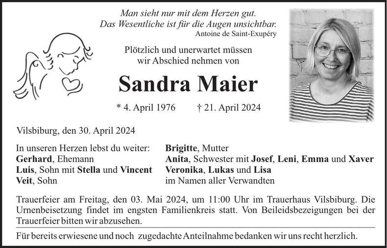 Traueranzeige Sandra Maier