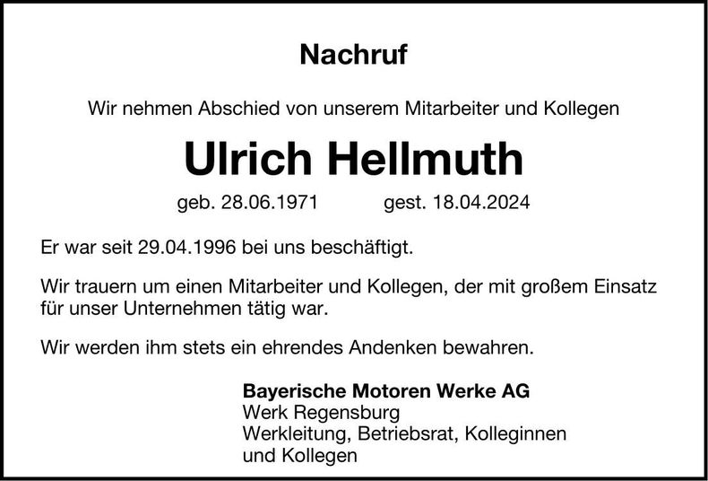 Traueranzeige Hellmuth Ullrich