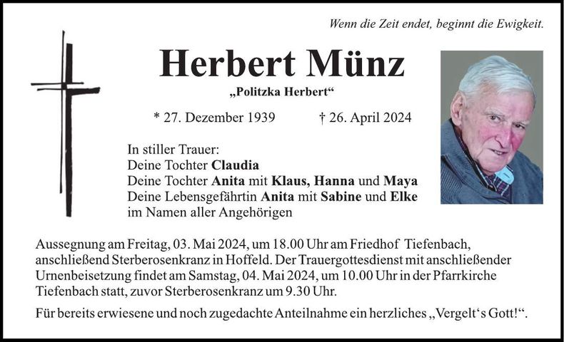 Traueranzeige Herbert Münz