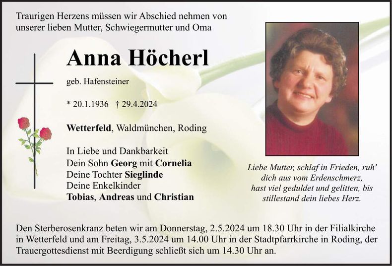 Traueranzeige Anna Höcherl