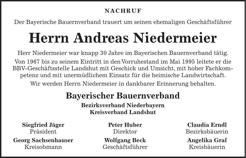 Traueranzeige Andreas Niedermeier