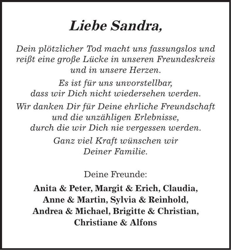 Traueranzeige Sandra Maier