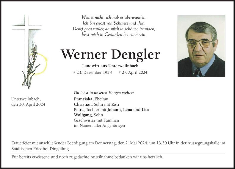 Traueranzeige Werner Dengler